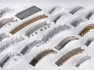 Various Landscape Bridge Designs With Arch Shapes Step Structures And Wooden Gray Materials 3d model