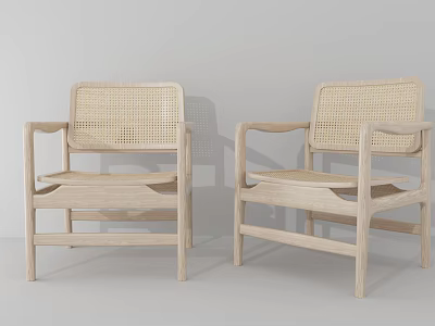 Two Modern Leisure Chairs With Wooden Frame Rattan Backrest And Armrest Design 3d model