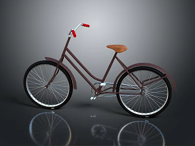 Brown Bicycle With Red Handlebar Brown Seat And Black Wheels On Gray Background 3d model