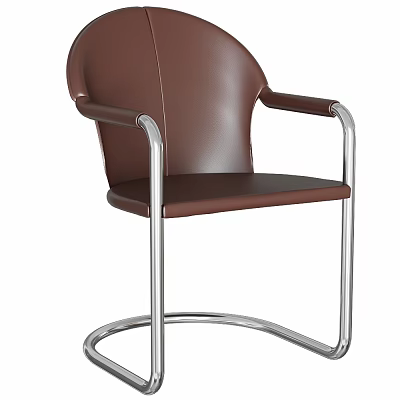 Modern Brown Leather Chair With Metal Frame Armrests And Swivel Design 3d model