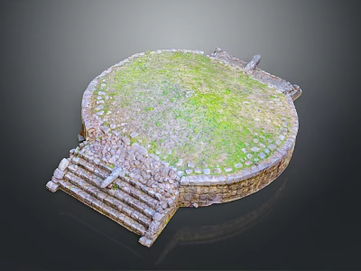 Ancient Circular Stone Platform With Stone Stairs And Green Grass Covering 3d model