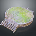 Ancient Circular Stone Platform With Stone Stairs And Green Grass Covering 3d model