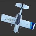 Stylish Blue White Airplane Model With Detailed Propeller And Decorative Base 3d model
