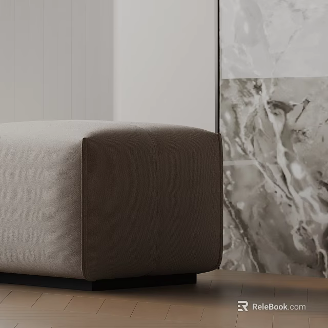 Modern Minimalist Side Table in Living Room Beside Beige Sofa with Marble Wall 3d model 