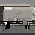Modern Restaurant Interior Design With Dining Table Chairs Green Plant And Decor Elements 3d model