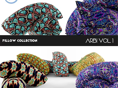 Colorful Decorative Pillow Collection With Intricate Patterns And Vibrant Bohemian Designs 3d model
