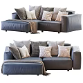 Modern Gray Sectional Sofa With Multiple Decorative Pillows And Throw Blanket 3d model