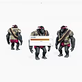 Gorilla Game Film Character In Three Poses With Combat Vest Red Shorts And Straps