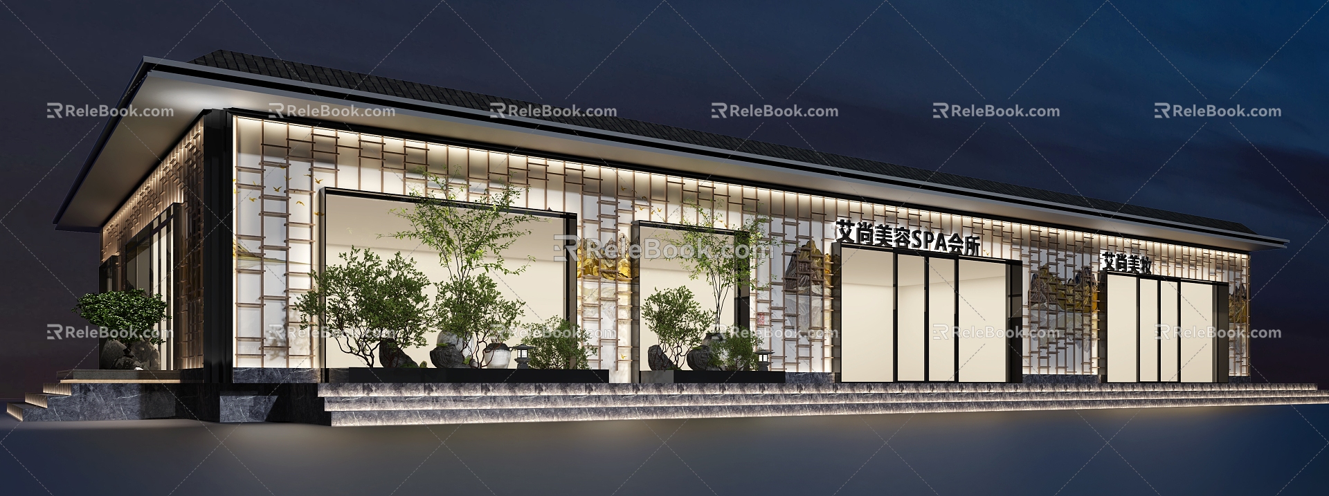 New Chinese Style Door Head Storefront Facade 3d model