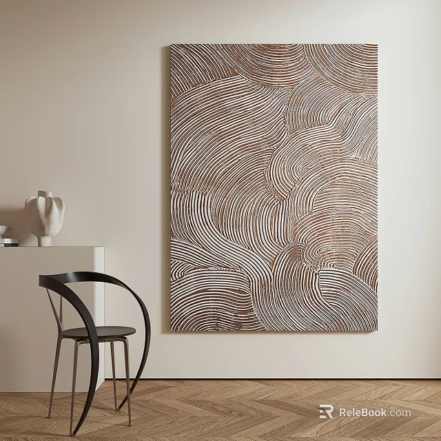 Modern Abstract Painting With Wavy Lines And Earth Tones For Minimalist Interior Wall Decor 3d model 