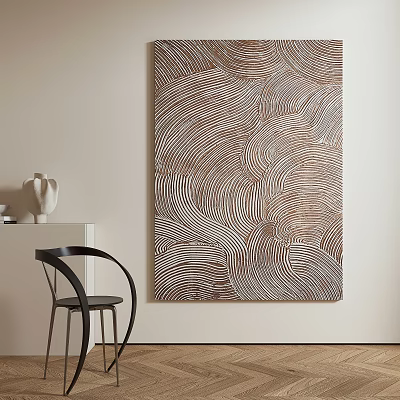 Modern Abstract Painting With Wavy Lines And Earth Tones For Minimalist Interior Wall Decor 3d model