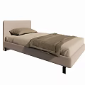 Modern Single Bed With Upholstered Headboard Light Beige Fabric Cozy Blanket And Pillow