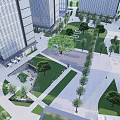 Modern Industrial Park With Glass Curtain Buildings Trees Pedestrian Walkway And Lawn