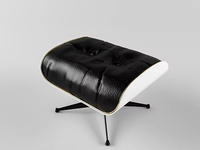 Modern Black Leather Ottoman With Button Tufted Top And White Trim Metal Legs 3d model