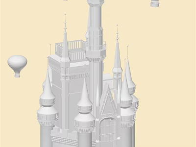 Enchanting Cartoon Castle Scene With Spires Towers And Floating Hot Air Balloon 3d model