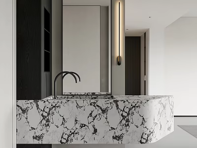 Modern Bathroom Vanity With Marble Countertop Black Faucet Mirror And Lighting 3d model