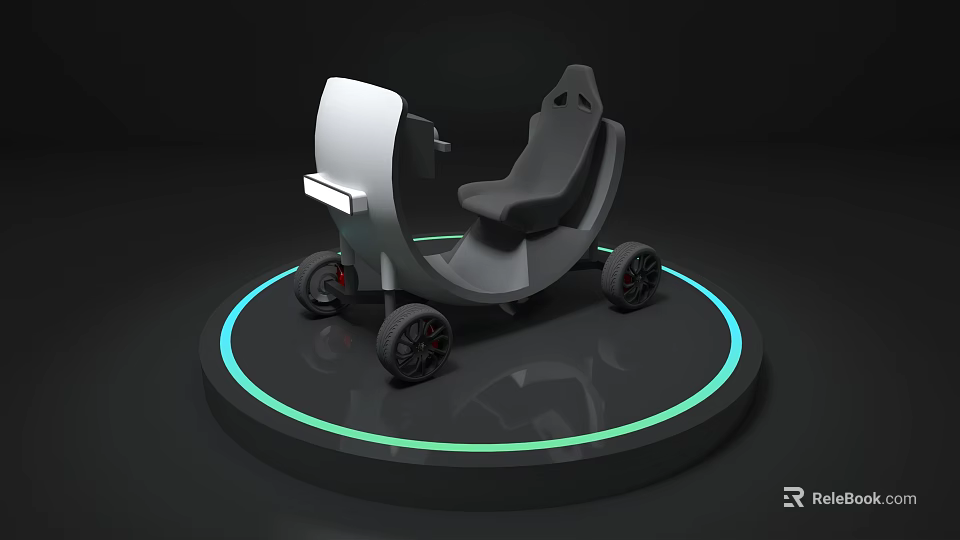 Futuristic Wheeled Mobility Seat On Circular Platform With Green Glowing Ring 3d model 
