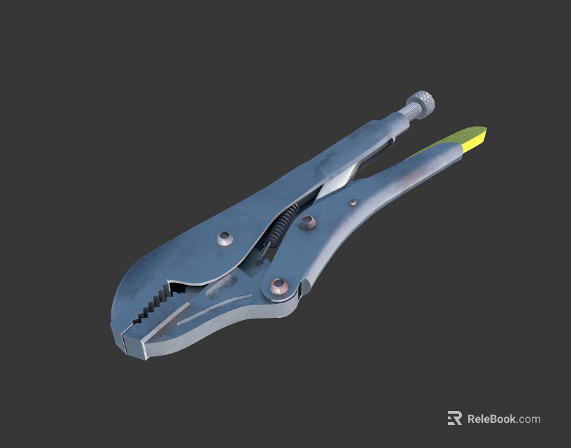 Professional Hardware Tool Locking Pliers With Silver Metal Body And Yellow Handle 3d model