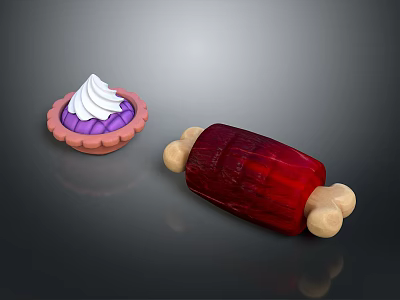 Delicious Homemade Tart With Purple Filling White Cream And Red Jelly Roll With Biscuit Sticks 3d model