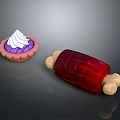 Delicious Homemade Tart With Purple Filling White Cream And Red Jelly Roll With Biscuit Sticks