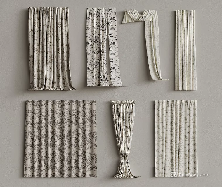 Various Decorative Curtains With Different Patterns Styles And Textures For Home Decor 3d model