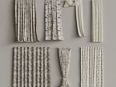 Various Decorative Curtains With Different Patterns Styles And Textures For Home Decor 3d model