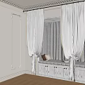 Elegant White Lace Curtains With Window Bench Pillows And Books In Room