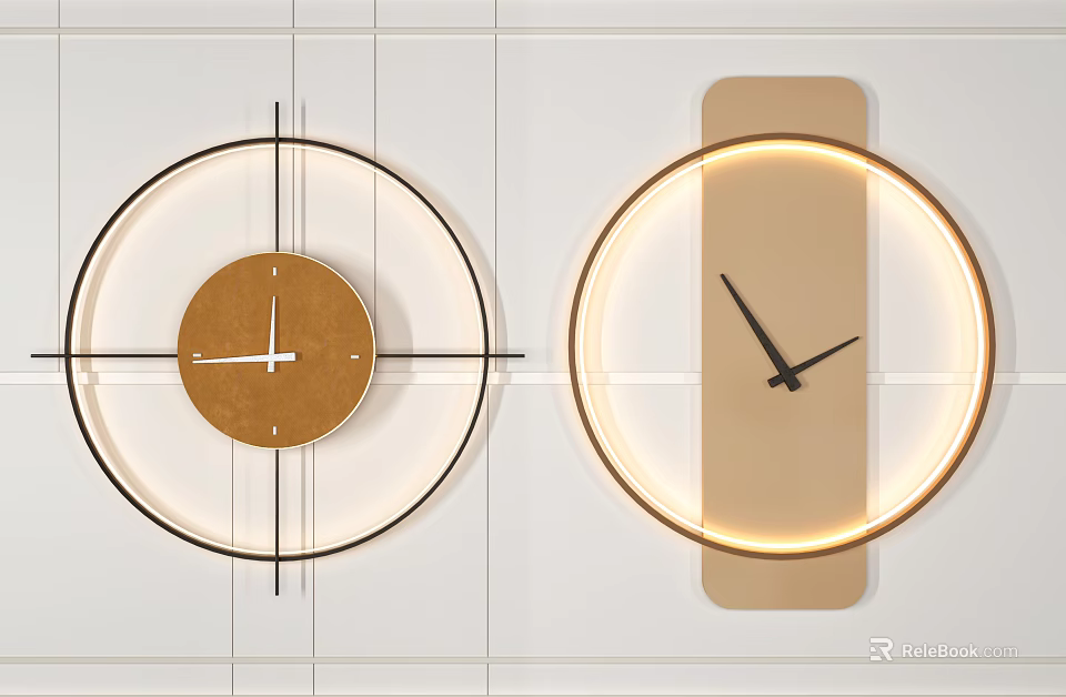 Modern Round Wall Decor Clocks With Wooden Dial And LED Light Frame 3d model