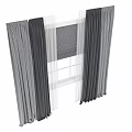 Gray Patterned Curtains With Sheer White Panels And Geometric Window Accents 3d model