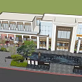 Modern Sales Center Building With Glass Facade Green Plants Trees And Paved Walkway