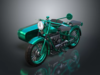 Green Vintage Motorcycle With Shiny Body Chrome Details And Retro Design 3d model