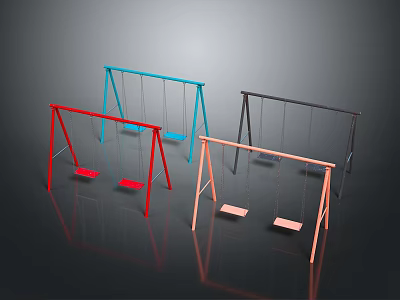 Colorful Outdoor Playground Swing Sets With Red Blue Black Orange Frames And Seats 3d model