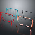 Colorful Outdoor Playground Swing Sets With Red Blue Black Orange Frames And Seats
