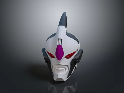 Sleek Robotic Style Weapon Helmet With White Black Purple Sharp Horn Red Eyes 3d model