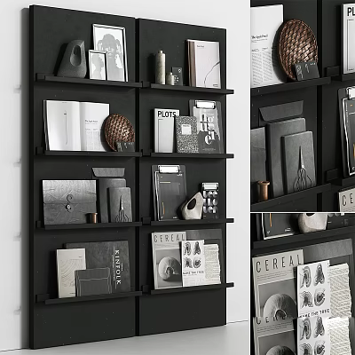 Stylish Bookshelf with Arranged Books Decorative Objects and Magazines in Contemporary Interior 3d model