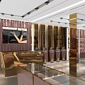 Luxury Boutique Store Interior With Glass Display Cases Gold Accents Sofa Seating And Shelves