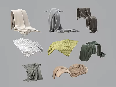 Various Colored Soft Blankets In Different Styles For Home Decoration 3d model