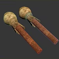 Two Household Kitchen Items With Natural Wooden Handles And Rustic Brown Texture
