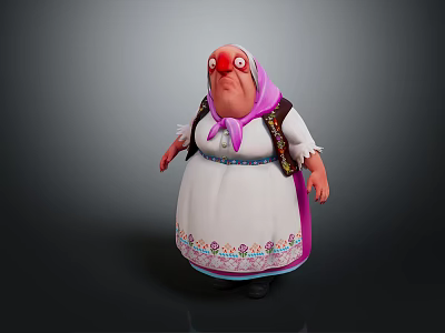 3D Model Game Movie Character Wearing White Dress With Purple Headscarf And Red Eyes 3d model