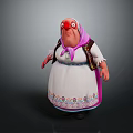 3D Model Game Movie Character Wearing White Dress With Purple Headscarf And Red Eyes