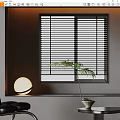 Modern Window Blinds In Interior With Round Lamp And Palm Plant