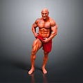 Muscular Man Posing to Showcase Well Developed Muscles in Red Shorts