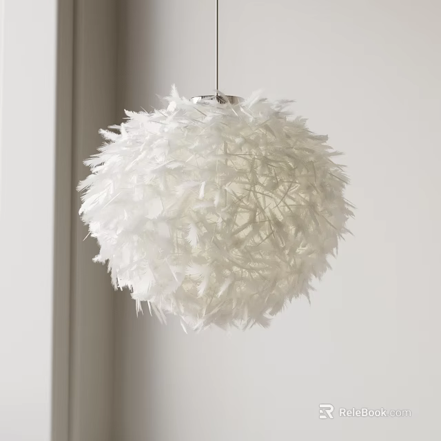 White Feather Fluffy Pendant Light For Modern Interior Room Decor 3d model 