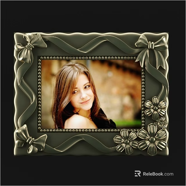 Elegant Detailed Photo Frame With Decorative Bow Flowers And Braided Texture 3d model 
