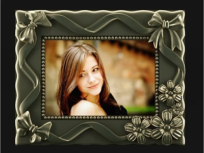 Elegant Detailed Photo Frame With Decorative Bow Flowers And Braided Texture 3d model