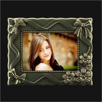 Elegant Detailed Photo Frame With Decorative Bow Flowers And Braided Texture 3d model