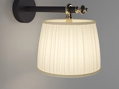Modern Elegant Wall Lamp with Black Arm Gold Accents and White Pleated Lampshade 3d model
