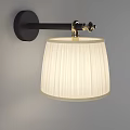 Modern Elegant Wall Lamp with Black Arm Gold Accents and White Pleated Lampshade