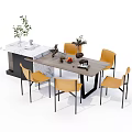Modern Dining Table Set With Yellow Chairs Marble Sideboard And Decorative Plants 3d model