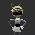 Robot Character With Cat Ears Blonde Hair Sunglasses And White Dress Mechanical Arms